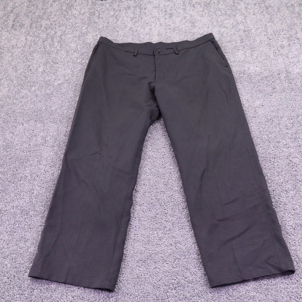Haggar H26 Dress Pants Mens 40x30 Gray Grid Pattern Flat Front Straight Leg
